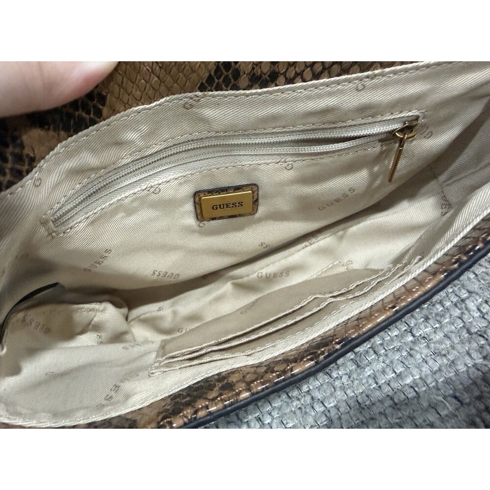 GUESS brown snake print crossbody bag w/ logo strap gold hardware small - Picture 6 of 9